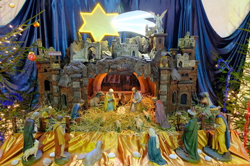chrismas nativity scene with holy family - Virgin Mary, Holy Joseph and Jesus