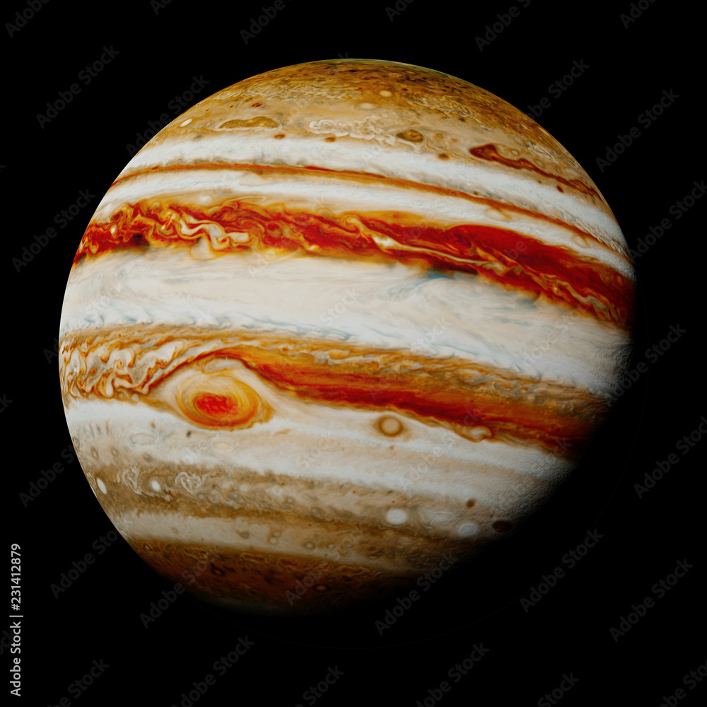 Wall mural planet jupiter isolated on black background, part of the solar system