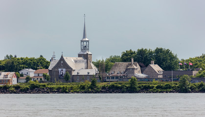Naklejka premium Kahnawake Catholic Church view from Lachine Quebec Canada.