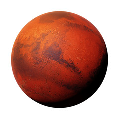 planet Mars, the red planet isolated on white background