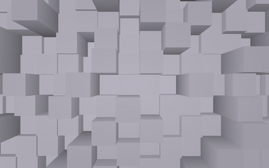 Abstract gray elegant cube geometric background. Chaotically advanced rectangular bars. 3D Rendering, 3D illustration