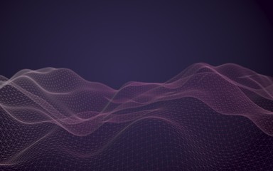 Abstract landscape background. Cyberspace purple grid. Hi-tech network. 3D illustration