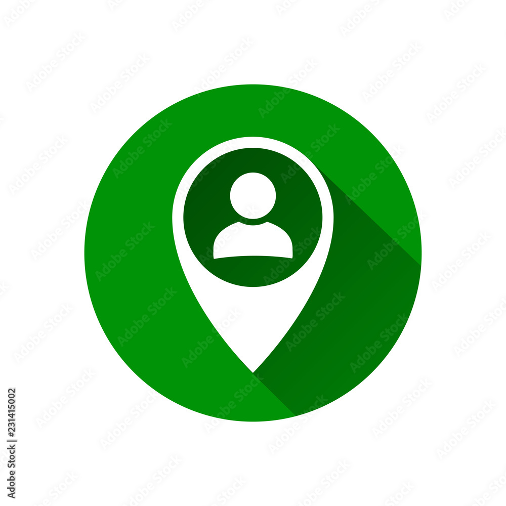 Poster user avatar icon, sign, profile symbol, flat person icon in pin map marker pointer icon, gps locatio
