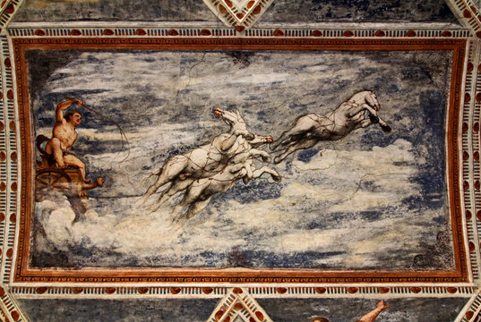 Fetonte sul carro del Sole: affresco del Romanino  nella loggia del cortile dei Leoni; Castello del Buonconsiglio, Trento