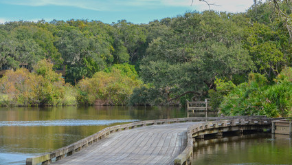 Fototapeta na wymiar Wood bridge near Amelia Plantation in Nassau County, Florida.