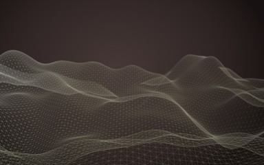 Abstract landscape background. Cyberspace green grid. Hi-tech network. 3D illustration
