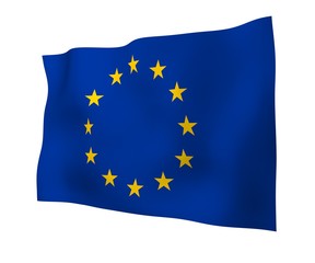 Slightly waving flag of the European Union isolated on white background, 3D rendering. Symbol of Europe. 3D illustration