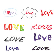 Valentine lettering love collection. Hand drawn lettering love.