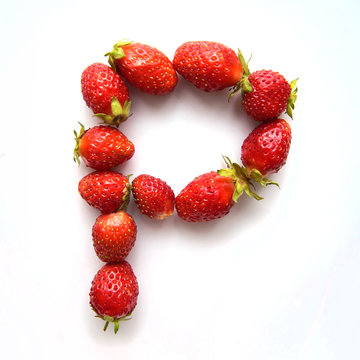 Letter P of the English alphabet from strawberry