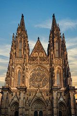 Front view of the Prague Castle at Sunse