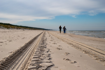 Autumn beach by the sea in central Europe. Baltic sea coast.