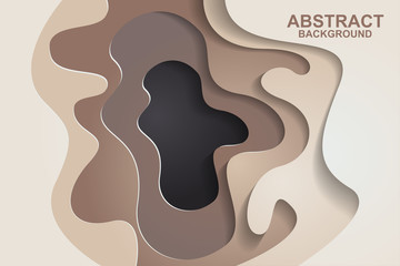 Abstract background design with brown paper cut shapes. Paper cut vector illustration for banner, presentation, and invitation. Paper art and craft style.