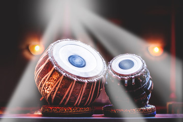 ethnic musical instrument tabla on the stage