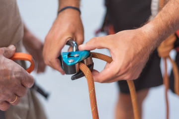 Wall climber close up climbing equipment