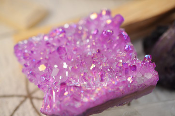 Pink Aura Quartz Cluster! Beautiful purple pink titanium druzy Crystal Cluster. Titanium Bismuth silicon cluster, Beautiful coloring!