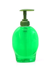 A Bottle of green Dish Washing Liquid, isolated on white background