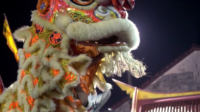 Chinese lion dance performing