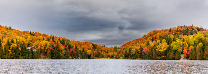 Fall colors in cottage country in the Laurentians, Quebec, Canada. - 231425298
