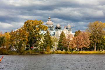 Lachine lakeshore showing the Paroisse Saints-Anges and the Collégial international Sainte-Anne...