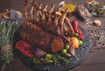 Grilled roasted Rack of lamb with vegetables. © koss13