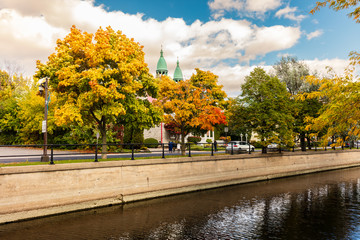 Lachine lakeshore showing the Paroisse Saints-Anges and the Collégial international Sainte-Anne...