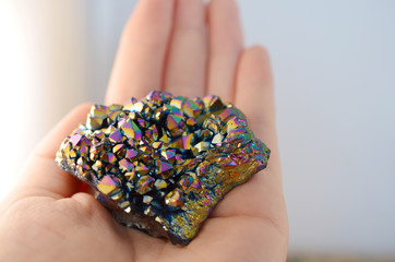 Rainbow Flame Aura Cluster Titanium Aura Quartz! Beautiful druzy cluster plated amethyst Crystal Cluster. Amethyst cluster