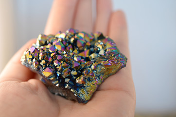 Rainbow Flame Aura Cluster Titanium Aura Quartz! Beautiful druzy cluster plated amethyst Crystal Cluster. Amethyst cluster