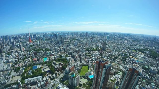 東京風景タイムラプス・フィッシュアイで望む都市全景