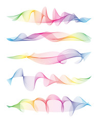 Wave of the many colored lines. Abstract wavy stripes on a white background isolated. Creative line art. Design elements created using the Blend Tool. 