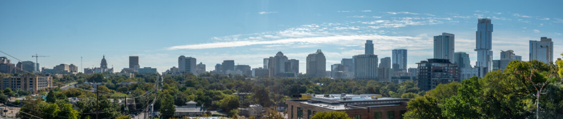 Fototapeta na wymiar Large Panoramic View of Downtown Austin From Hope Park