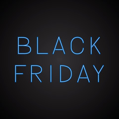 Black Friday blue realistic neon sign on black background. Shopping concept vector illustration. Seasonal sale banner.
