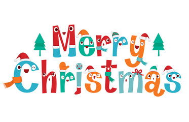 Character Design of Merry Christmas Lettering, New Year, Xmas, Festive, Holiday