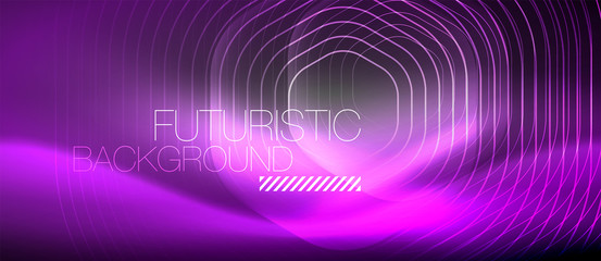 Neon glowing lines, magic energy space light concept, abstract background wallpaper design