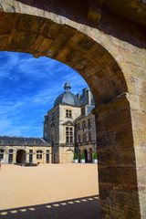 Architecture of the inner courtyard of the magnificent Chateau de Hautefort in Aquitaine, France