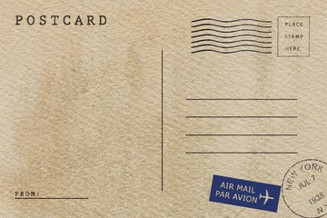 Backside of blank postcard with dirty stain 