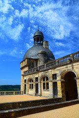 Architecture of the inner courtyard of the magnificent Chateau de Hautefort in Aquitaine, France