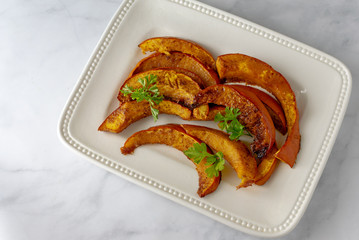 Closeup roasted pumpkin with copy space