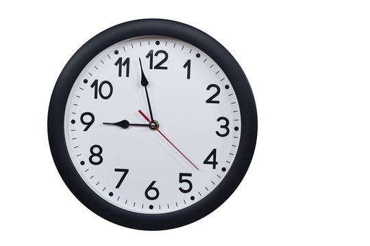 Time concept with black clock at nine to nine am or pm