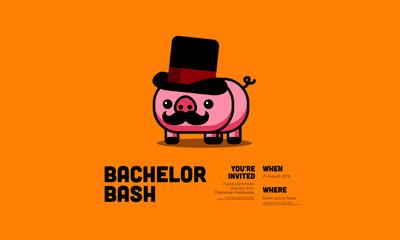 Bachelor Bash Invitation Cute Capitalist Pig with Moustache and Hat Illustration
