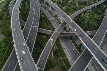 Aerial view of highway and overpass