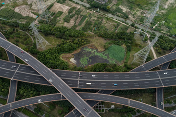 Fototapeta premium Aerial view of highway and overpass