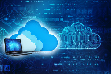 3d rendering Cloud computing concept, Cloud With Computer In technology background