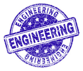 ENGINEERING stamp seal imprint with grunge texture. Designed with rounded rectangles and circles. Blue vector rubber print of ENGINEERING label with grunge texture.