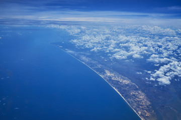 aerial view of blue sky and cloud and sea