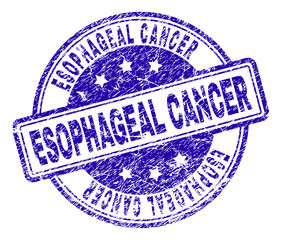 ESOPHAGEAL CANCER stamp seal imprint with grunge texture. Designed with rounded rectangles and circles. Blue vector rubber print of ESOPHAGEAL CANCER title with dirty texture.