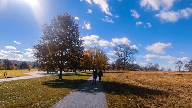 Hyperlapse Timelapse of Fall Follage at Valley Forge National Historic Park located in Valley Forge, Pennsylvania, USA