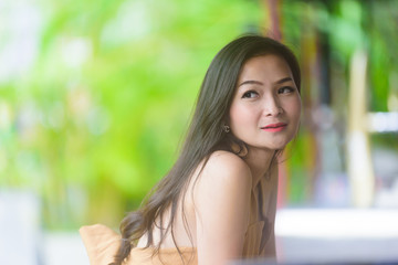 Fototapeta premium Asian pretty and sexy portrait girl has relaxing at coffee cafe restaurant in the morning.