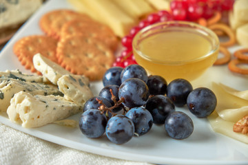 cheese platter on a plate with berries