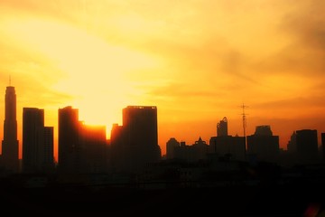 City silhouette against the sky on a sunrise, Bangkok city, Thailand.