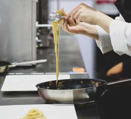 Chef preparing food, meal, in the kitchen, chef cooking, Chef decorating dish, chef at work